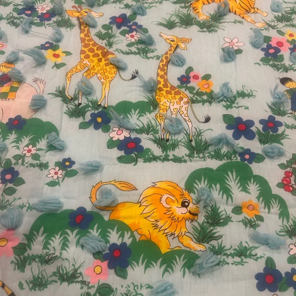 Vintage Handmade Baby Animal Comforter Full Quilt 74x90”